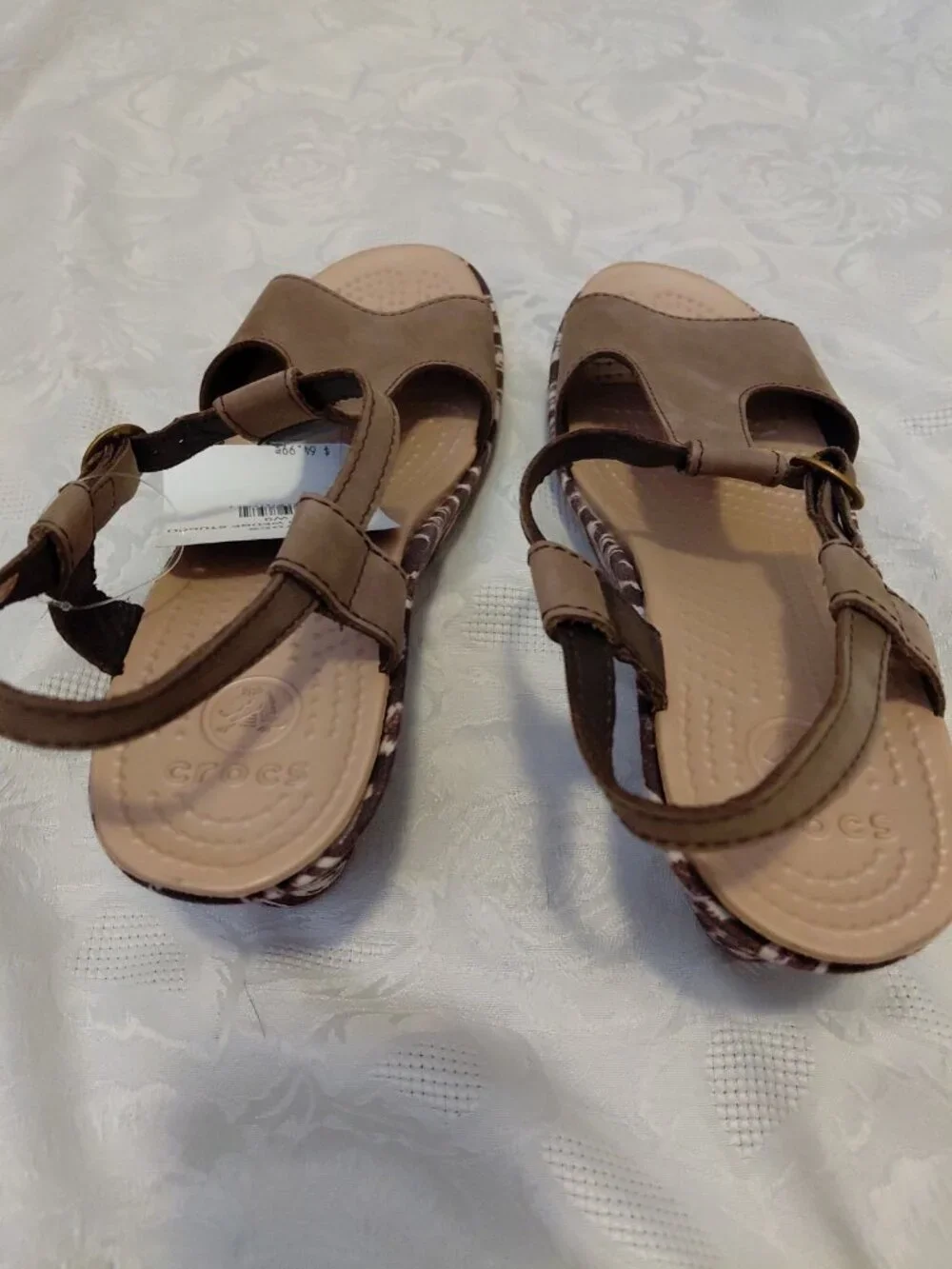 Crocs Womens A Leigh Ikat Wedge Brown Tan Wedge Sandlas Size 9 NWT